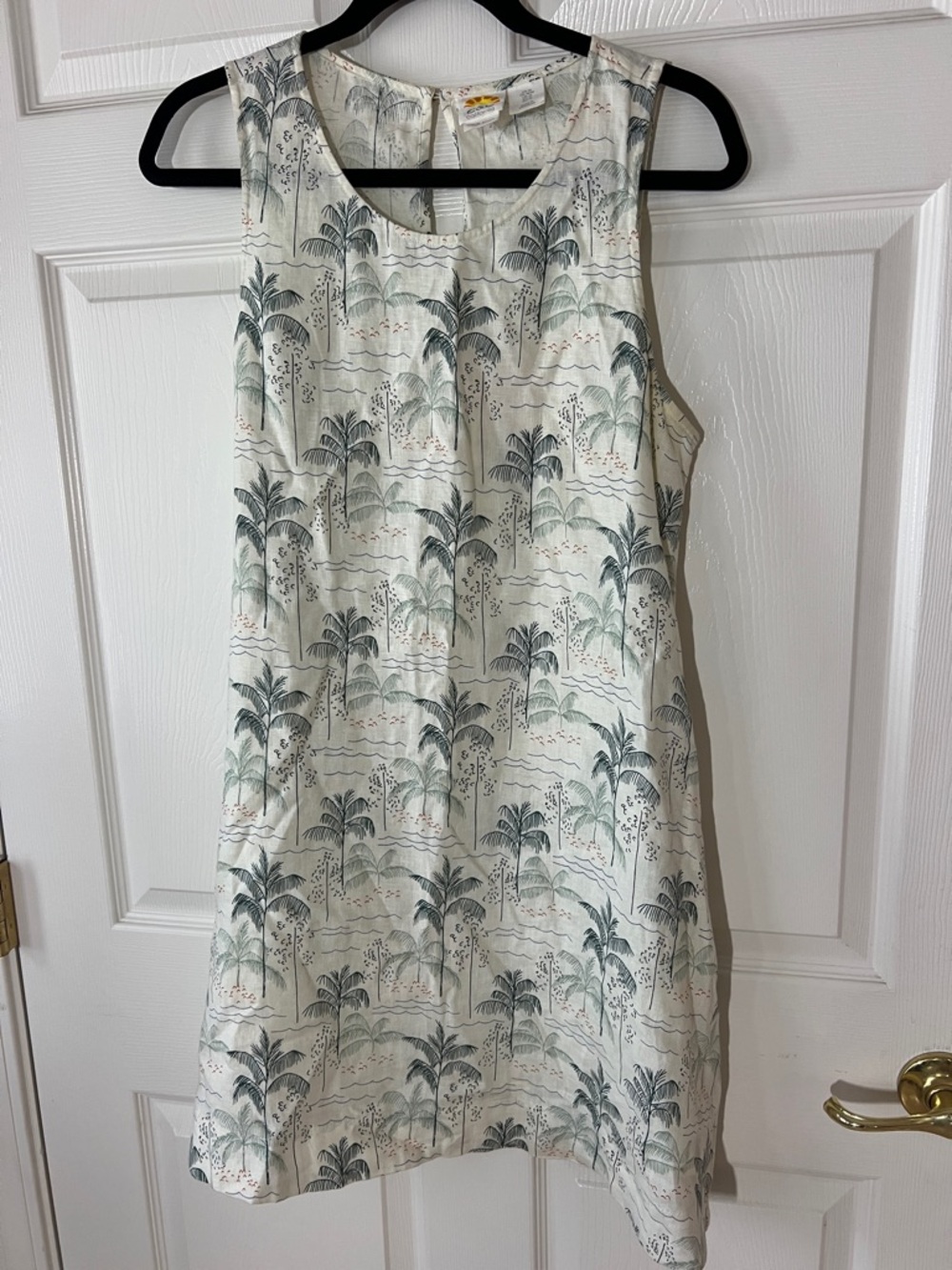 C&C California Ivory LINEN Mini Dress with Sage Palm Print, Sz Medium